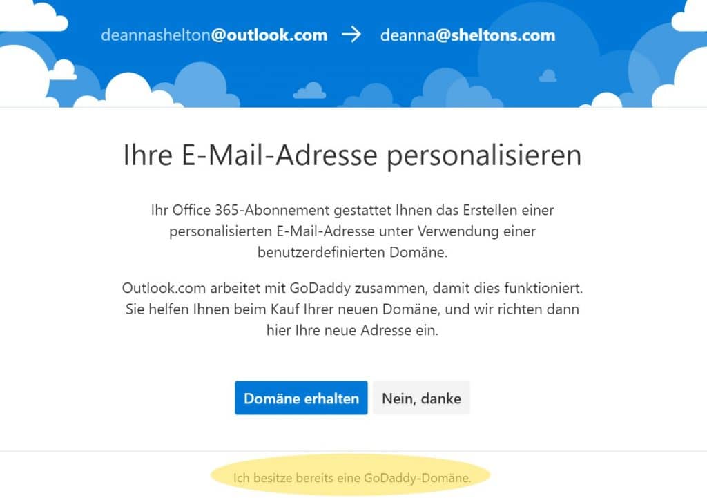 Outlook Domain GoDaddy 2