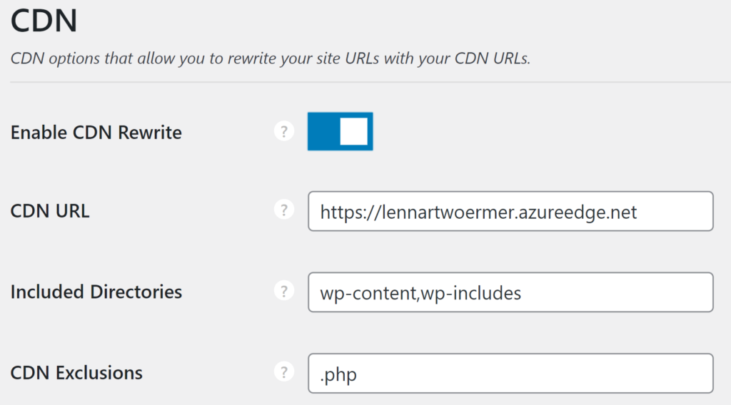 Azure CDN WordPress Configuration Perfmatters